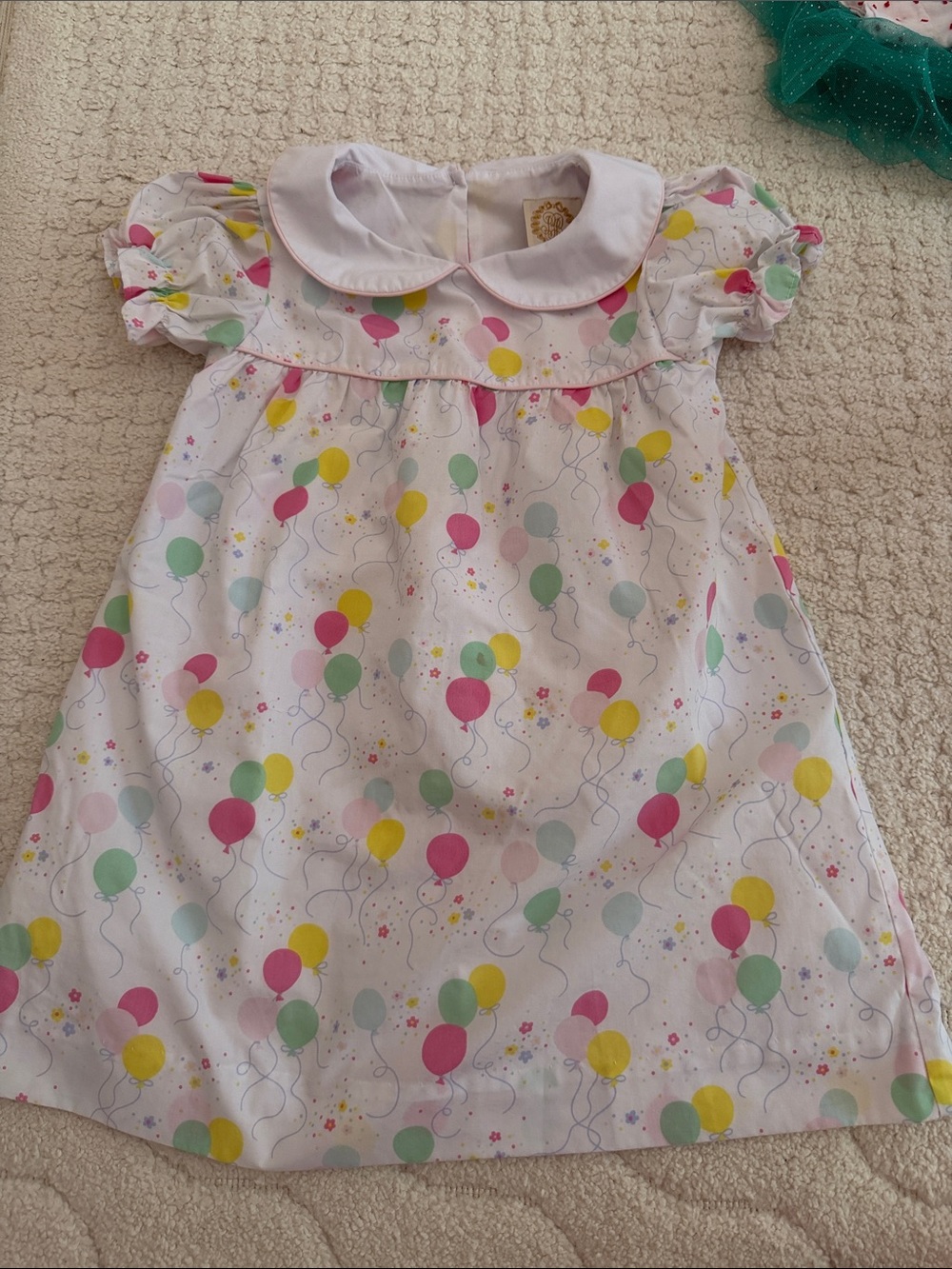 The Beaufort Bonnet Company White Dress with Pink, Yellow and Green Balloons